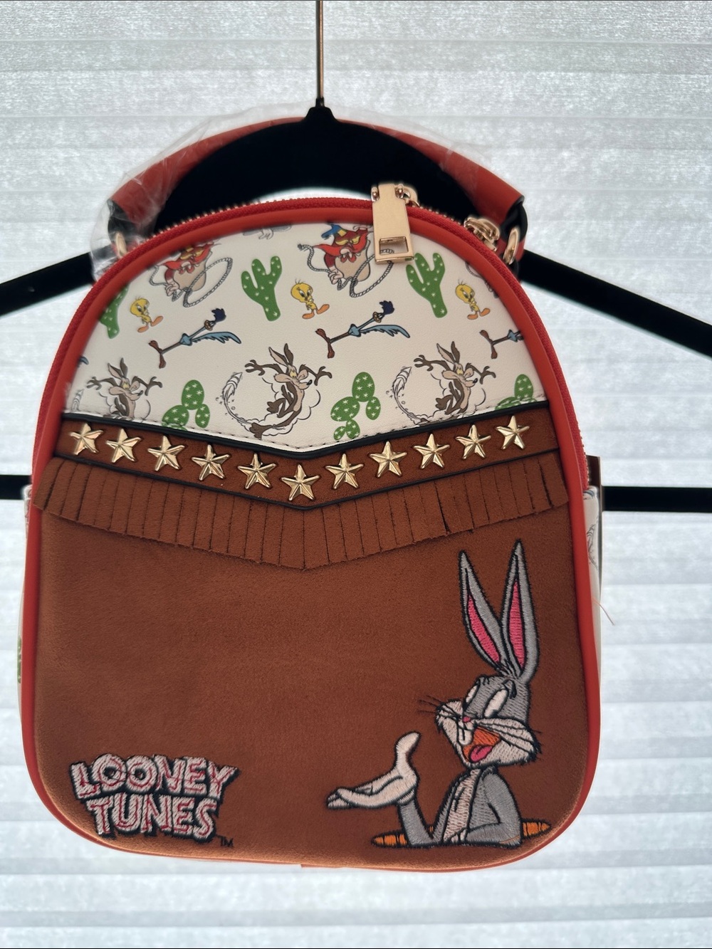 Warner Bros. Looney Tunes Cactus Print Mini Backpack - White, Green & Red Trim